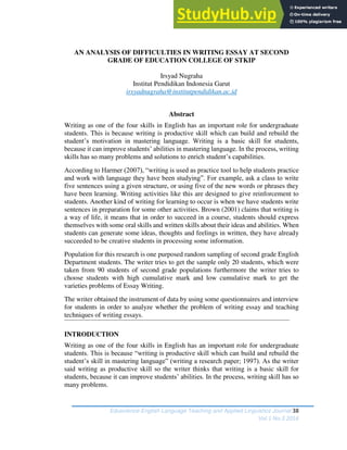 An Analysis Of Difficulties In Writing Essay At Second Grade Of ...