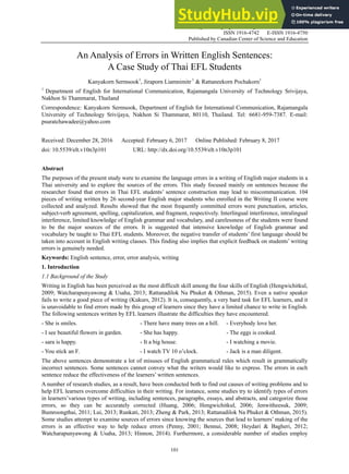 An Analysis Of Errors In Written English Sentences A Case Study Of Thai ...