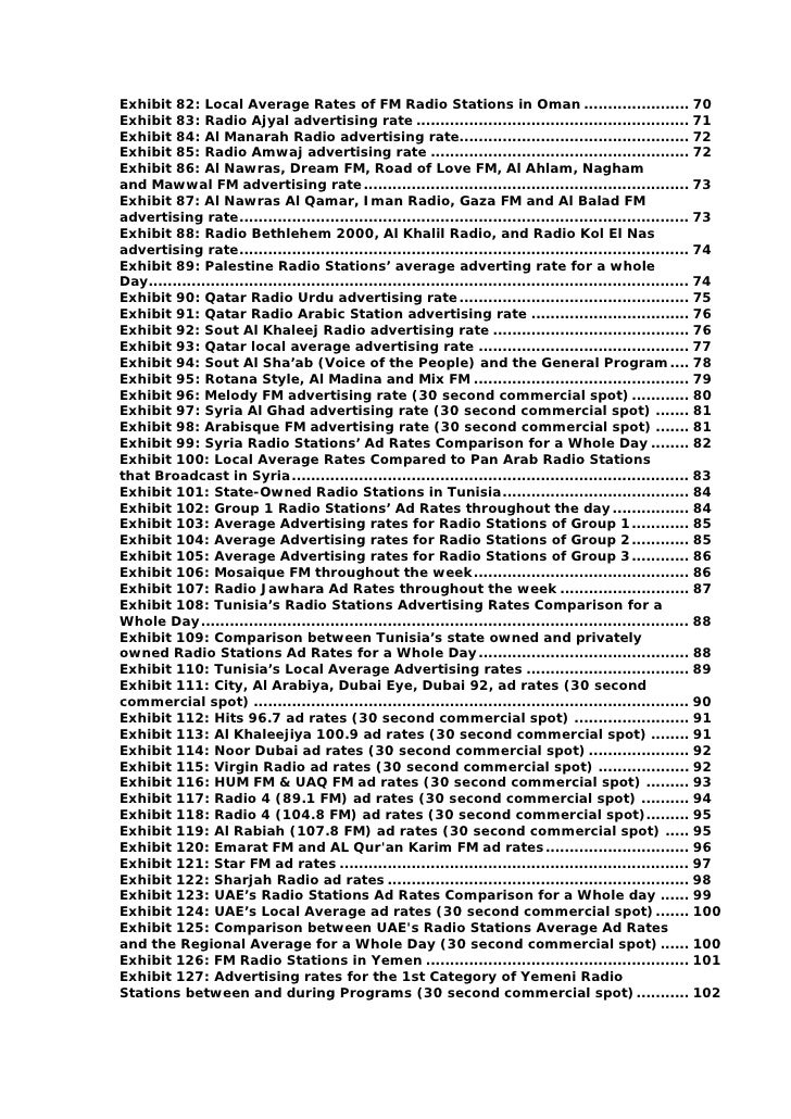 An Analysis of FM Radio Advertising Rates in the Arab World Table of