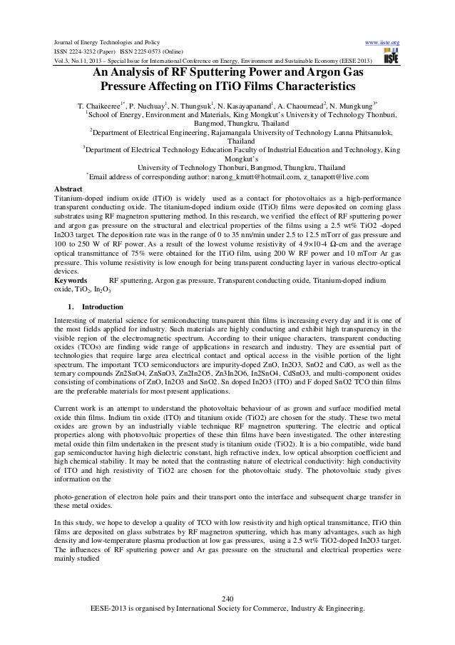 An Analysis Of Rf Sputtering Power And Argon Gas Pressure Affecting O