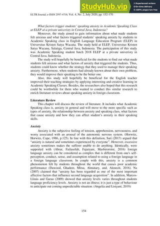 An Analysis Of Students Speaking Anxiety In Academic Speaking Class | PDF
