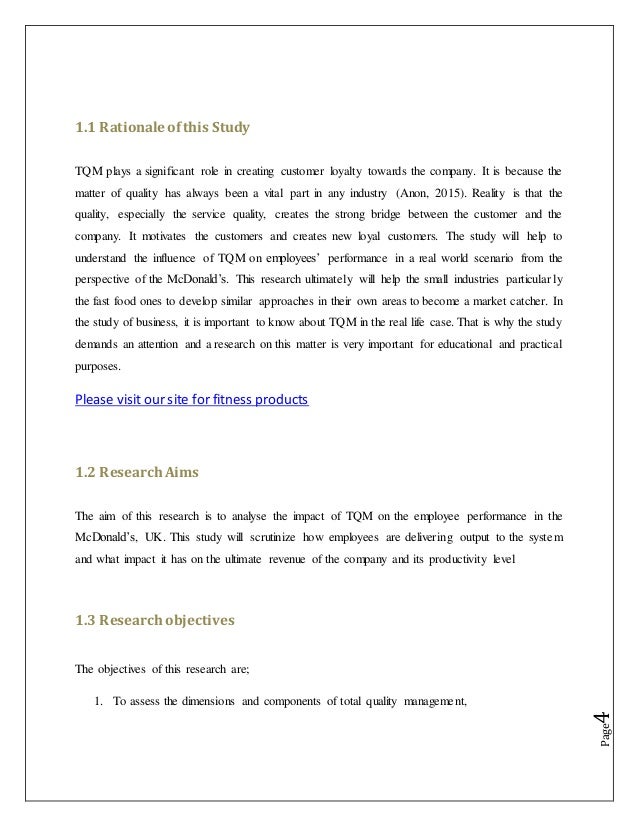 Dissertation report on total quality management system