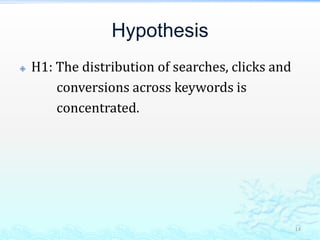 HypothesisH1: The distribution of searches, clicks and                         conversions across keywords is              concentrated.14