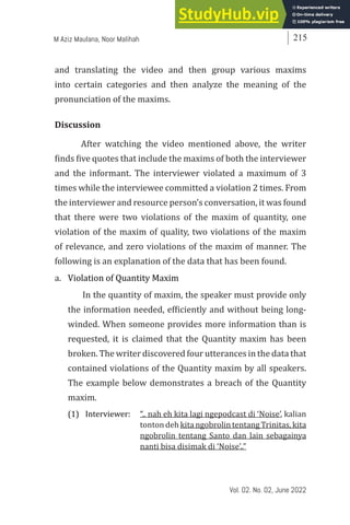 An Analysis Of The Violation Of Maxims In Youtube Channel Jeda Nulis | PDF