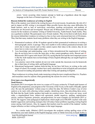 An Analysis Of Undergraduate Saudi EFL Female Students Errors In ...