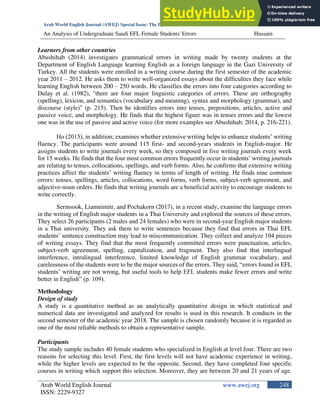An Analysis Of Undergraduate Saudi EFL Female Students Errors In ...
