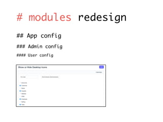# modules redesign
## App config
### Admin config
#### User config
 