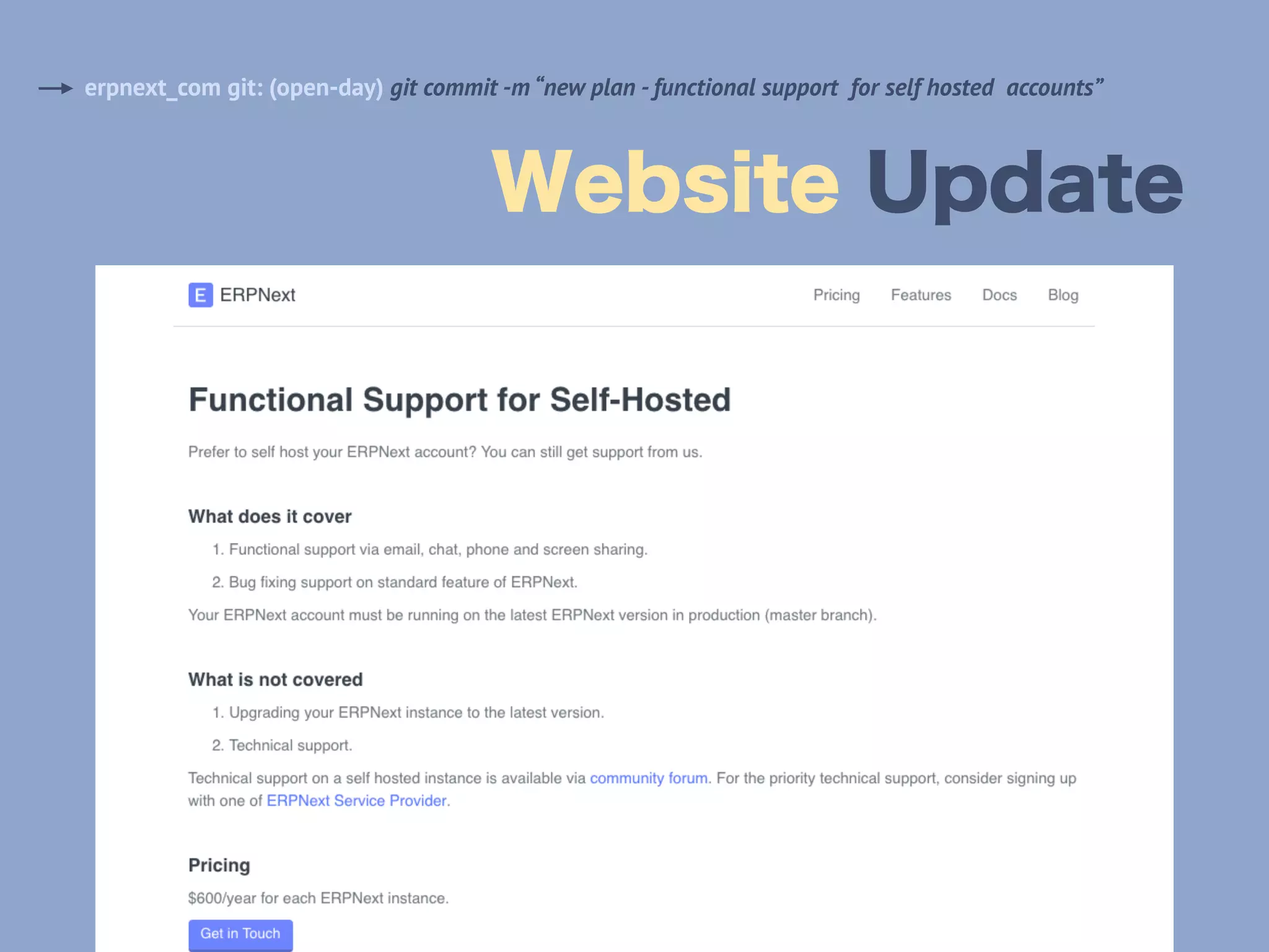 Website Update
erpnext_com git: (open-day) git commit -m “new plan - functional support for self hosted accounts”
 