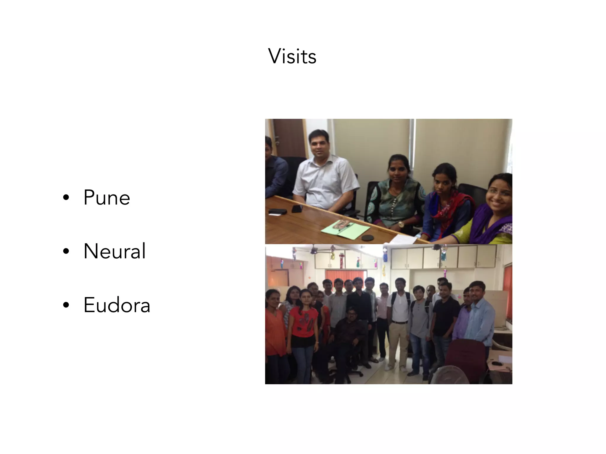 • Pune
• Neural
• Eudora
Visits
 