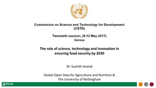 Geneva
The role of science, technology and innovation in
ensuring food security by 2030
Dr. Suchith Anand
Global Open Data for Agriculture and Nutrition &
The University of Nottingham
 