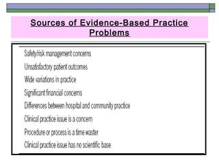 N. MacIntyre, 2005
Step 2: Define the scope of the
practice question
The problem or question may relate to the
care of
 a...