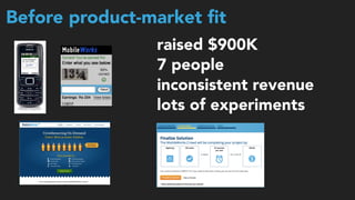 Before product-market ﬁt
raised $900K
7 people
inconsistent revenue
lots of experiments
 