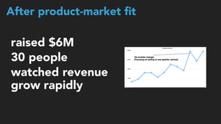 After product-market ﬁt
raised $6M
30 people
watched revenue 
grow rapidly
 
