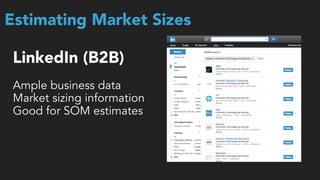 LinkedIn (B2B)
 
Ample business data
Market sizing information
Good for SOM estimates
Estimating Market Sizes
 