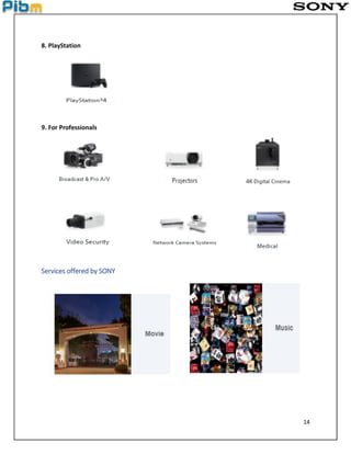 14
8. PlayStation
9. For Professionals
Services offered by SONY
 