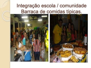 Integração escola / comunidade
Barraca de comidas típicas.
 