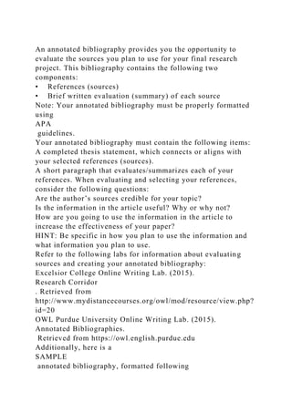 Owl purdue annotated bibliography deals