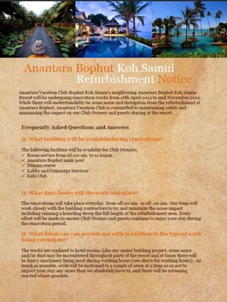 Anantara Bophut Koh Samui refurbishment notice