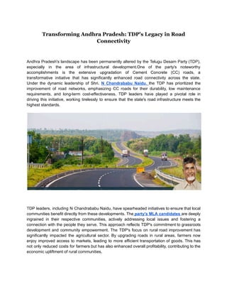 Transforming Andhra Pradesh: TDP's Legacy in Road Connectivity