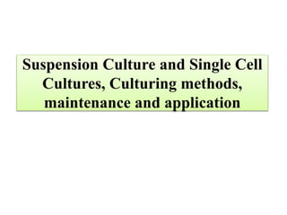 Suspension Culture and Single Cell
Cultures, Culturing methods,
maintenance and application
 