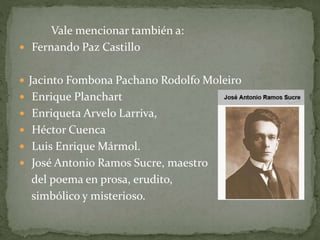 Entre tanto, los poetas de 1918 como Antonio
Arraiz, cada cual por su lado, dieron al traste con
las formas y el lenguaje ...