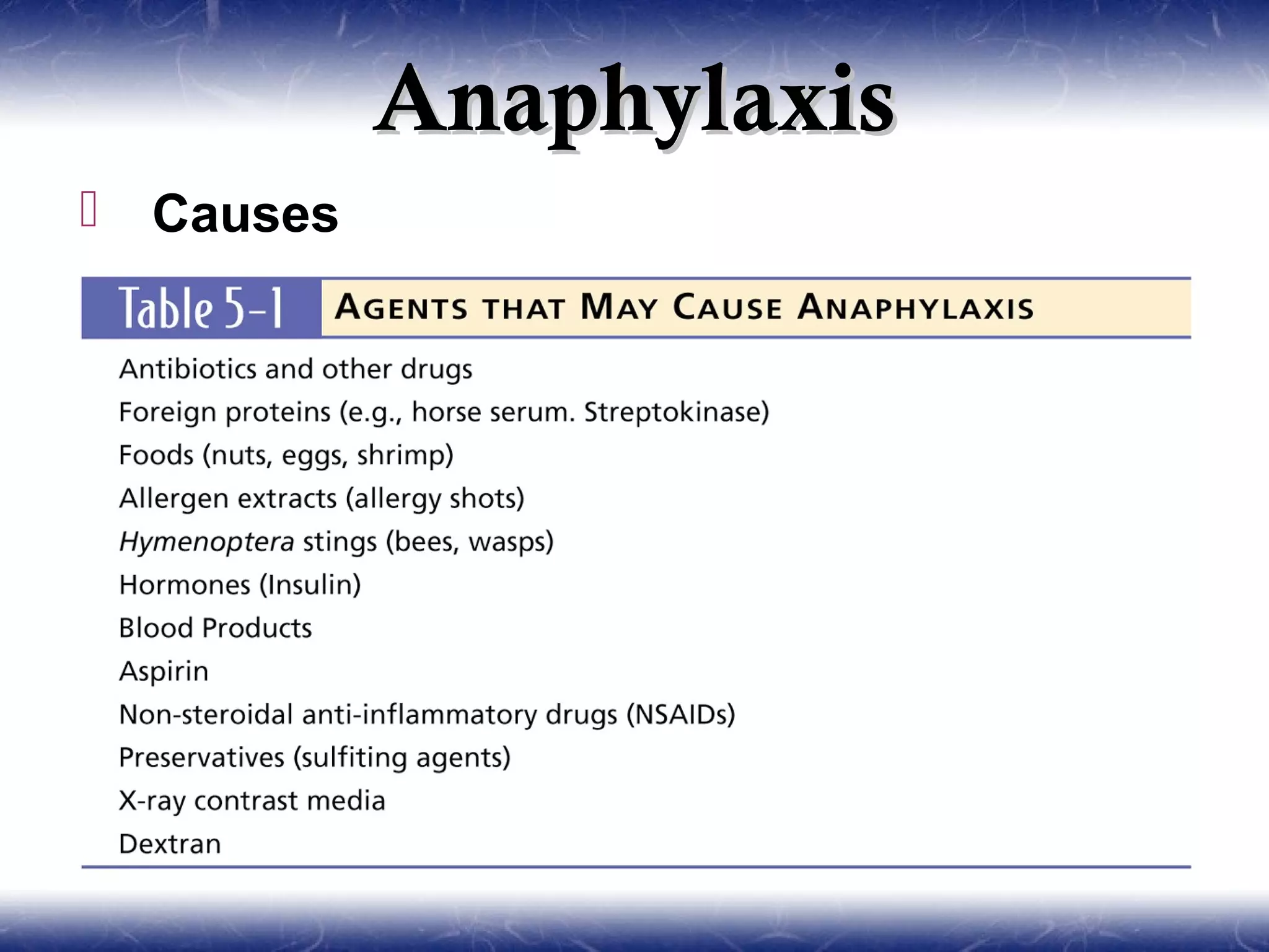 Anaphylaxis
   Causes
 