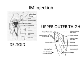 IM injection
DELTOID
UPPER OUTER THIGH
 
