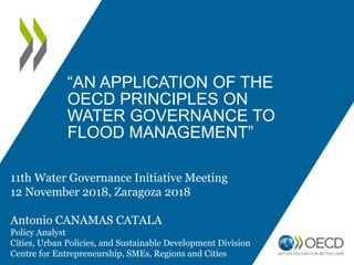 “AN APPLICATION OF THE
OECD PRINCIPLES ON
WATER GOVERNANCE TO
FLOOD MANAGEMENT”
11th Water Governance Initiative Meeting
12 November 2018, Zaragoza 2018
Antonio CANAMAS CATALA
Policy Analyst
Cities, Urban Policies, and Sustainable Development Division
Centre for Entrepreneurship, SMEs, Regions and Cities
 