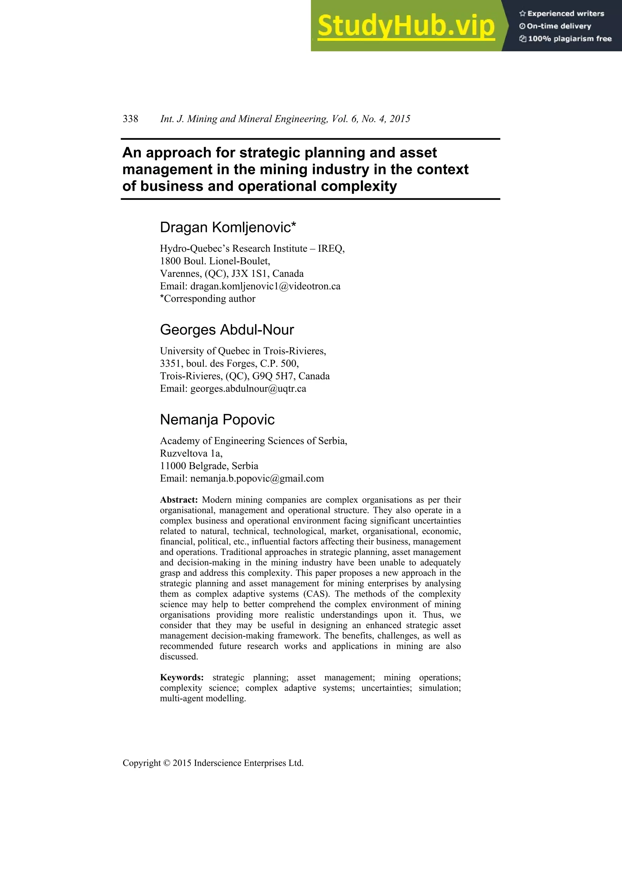 An Approach For Strategic Planning And Asset Management In The Mining ...