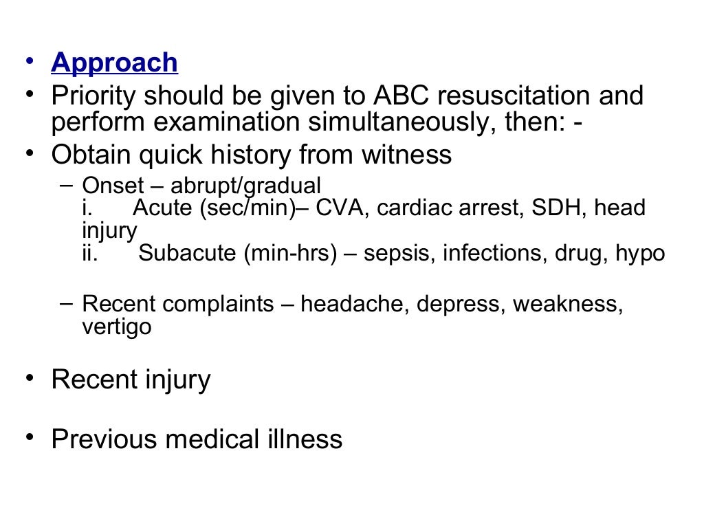 An approach to an unconscious patient
