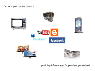 Organize your commsaround it providing different ways for people to get involved