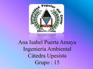 Ana Isabel Puerta Amaya 
Ingeniería Ambiental 
Cátedra Upesista 
Grupo : 15 
 