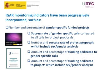  Amount and percentage of funding dedicated to
gender specific calls
Number and percentage of gender-specific funded pro...