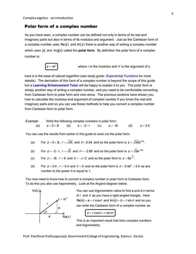 An argand diagram uses the real and imaginary parts of a complex number ...