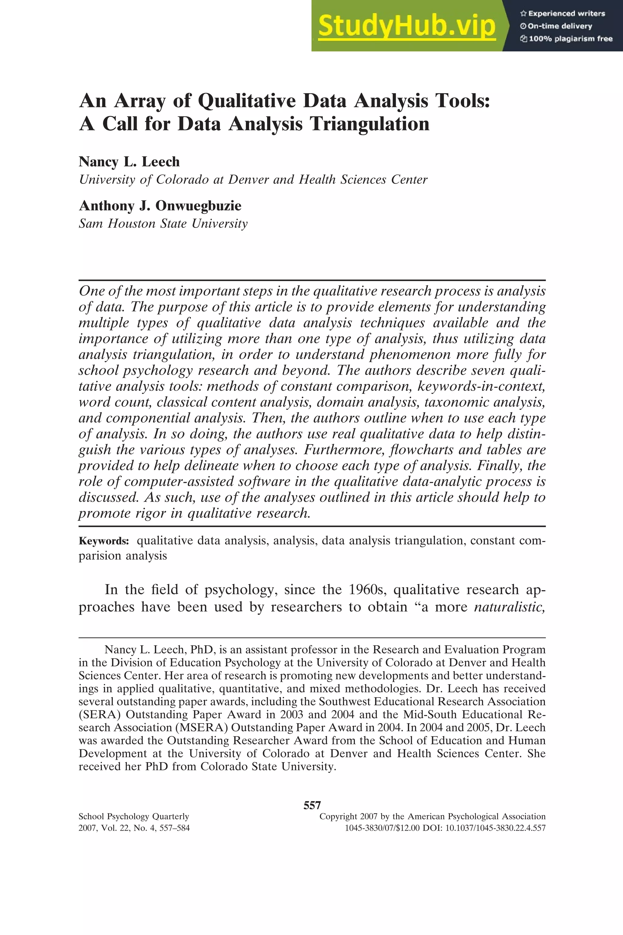 An Array Of Qualitative Data Analysis Tools A Call For Data Analysis ...