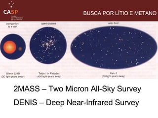 BUSCA POR LÍTIO E METANO 2MASS – Two Micron All-Sky Survey DENIS – Deep Near-Infrared Survey 