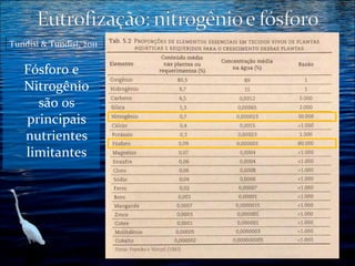 Tundisi & Tundisi, 2011

Fósforo e
Nitrogênio
são os
principais
nutrientes
limitantes

 