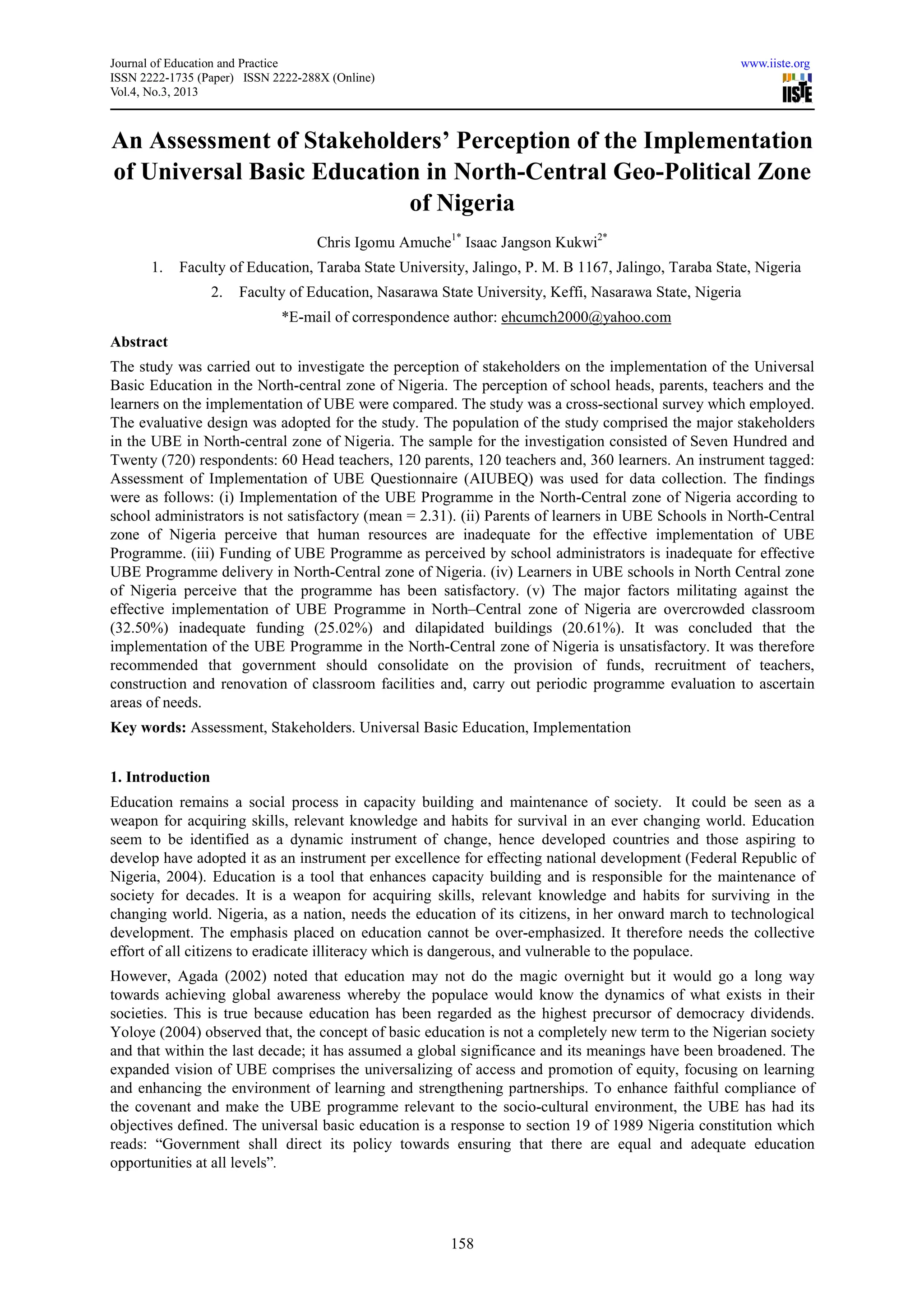 An assessment of stakeholders’ perception of the implementation of ...