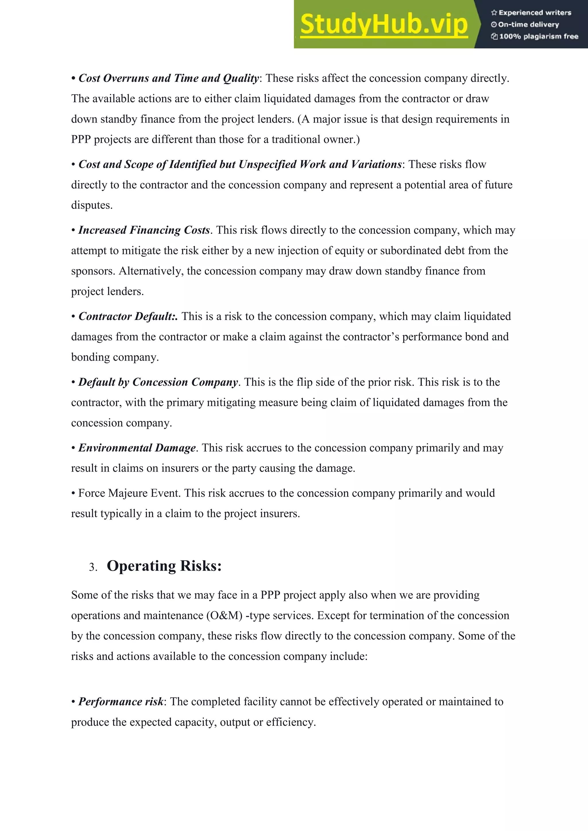 An Assignment On Risks In Public Private Partnership | PDF
