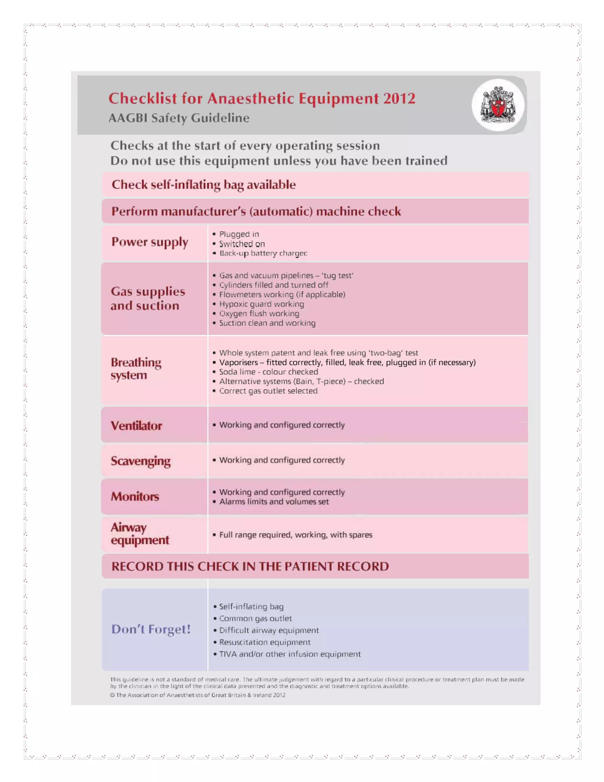 Asa Machine Checklist Anastasia machine reparing | DOCX