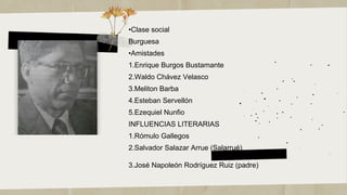 •Clase social
Burguesa
•Amistades
1.Enrique Burgos Bustamante
2.Waldo Chávez Velasco
3.Meliton Barba
4.Esteban Servellón
5...