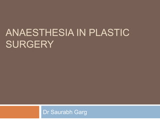 ANAESTHESIA IN PLASTIC
SURGERY
Dr Saurabh Garg
 