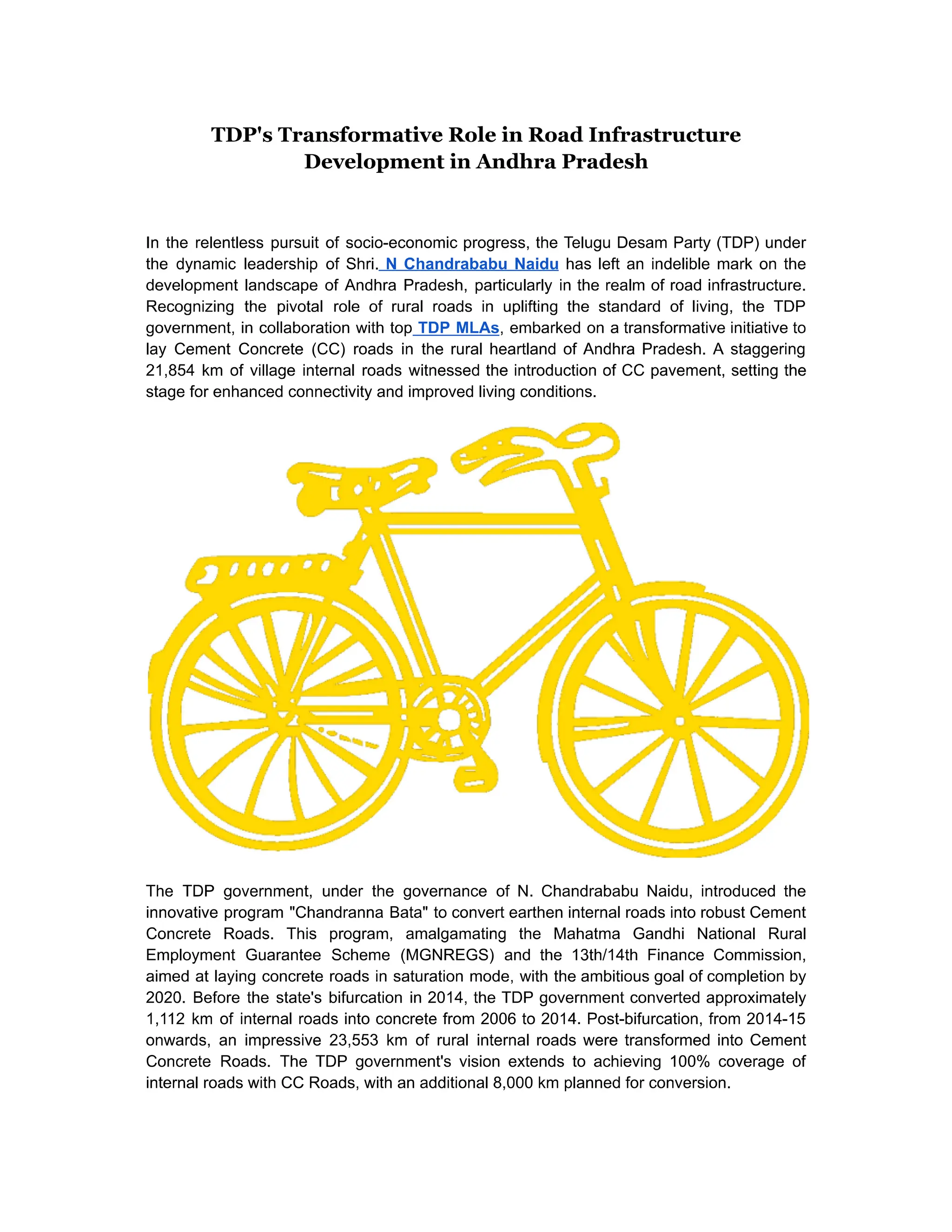 TDP's Transformative Role in Road Infrastructure Development in Andhra ...