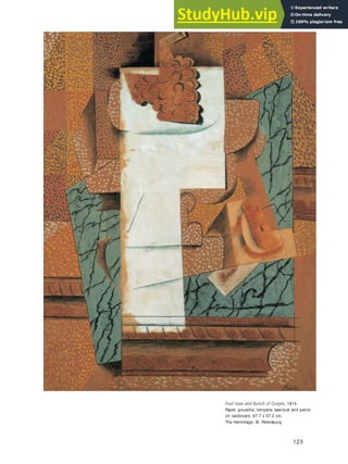 123
Fruit Vase and Bunch of Grapes, 1914.
Paper, gouache, tempera, sawdust and pencil
on cardboard, 67.7 x 57.2 cm,
The Hermitage, St. Petersburg.
 