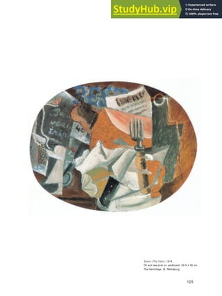 125
Tavern (The Ham), 1914.
Oil and sawdust on cardboard, 29.5 x 38 cm,
The Hermitage, St. Petersburg.
 