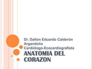 Dr. Dalton Eduardo Calderón
Argandoña
Cardiólogo-Ecocardiografista

ANATOMIA DEL
CORAZON

 