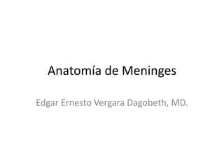 Anatomía de Meninges

Edgar Ernesto Vergara Dagobeth, MD.
 