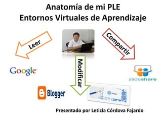 Anatomía de mi PLE
Entornos Virtuales de Aprendizaje
Modificar
Presentado por Leticia Córdova Fajardo
 