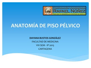 ANATOMÍA DE PISO PÉLVICO
DAYANA BUSTOS GONZÁLEZ
FACULTAD DE MEDICINA
VIII SEM - IP 2015
CARTAGENA
 