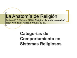 La Anatomía de Religión Anthony F. C. Wallace. (1966)  Religion: An Anthropological View. New York: Random House, 52-67. Categorías de Comportamiento en Sistemas Religiosos 